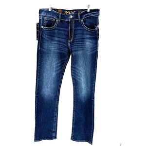 Rock 47 Wrangler Men's Victor Dark Wash Slim Straight Stretch Jeans 36X36 NEW‎